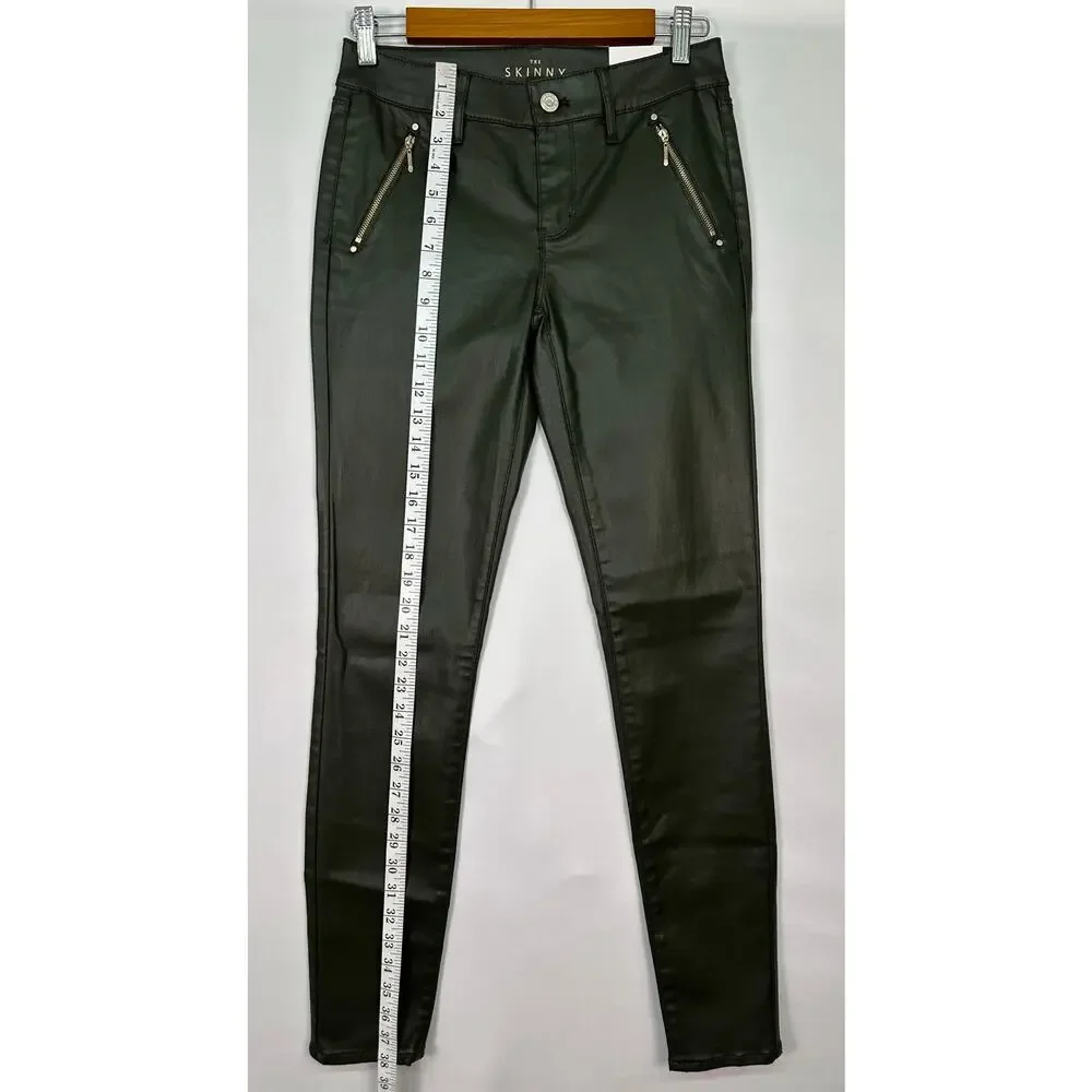 NWT White House Black Market Mid Rise Coated Moto Skinny Jeans Green Size 0R - Picture 9 of 12